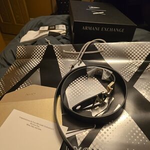 Armani Exchange Black Belt with Gold Buckle